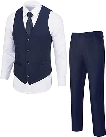 Furuyal Men's Suit 2 Piece Vest Set Slim Fit Dress Suit Casual Suit Waistcoat Pant