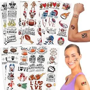 Football Temporary Tattoos | 100 Game Day Temporary Tattoos | Football Party Tattoos | Big Game Party Props | Football Party Decorations | Football Characters, Slogans and More Party Tattoos | BASHOUT